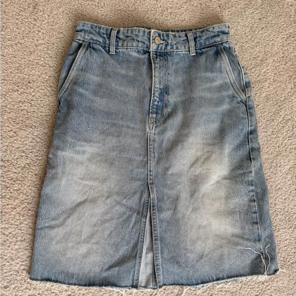 Reformation Light Blue Washed Denim Midi Skirt with Front Slit